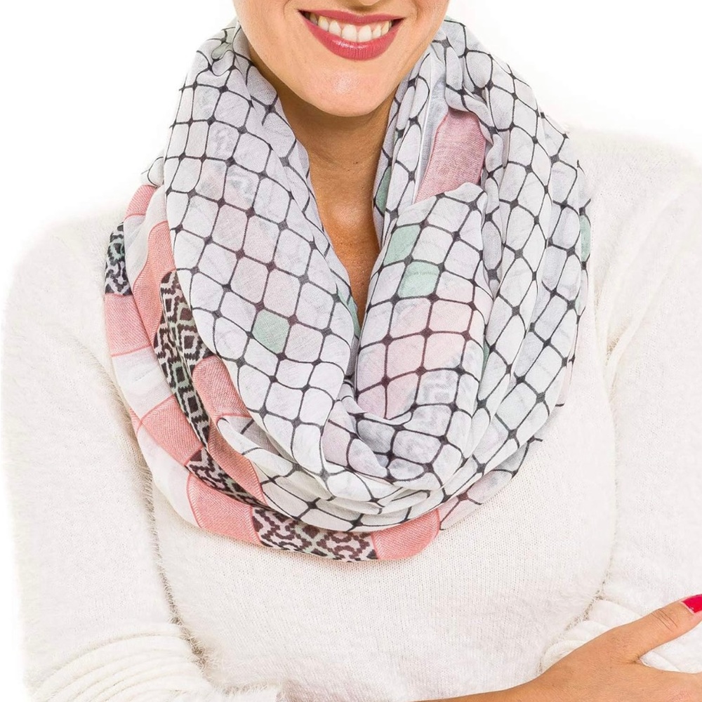 Melifluos Pink, Black & White Large Geometric Scarf SKU 226